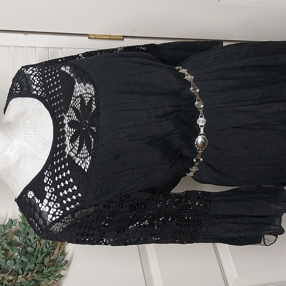 Rebellion Black Long Sleeve Gauze Lace Dress Large